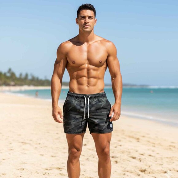 TOPMAN | ASOS CAMO PRINT SWIM TRUNKS - MENS - Picture 1 of 7